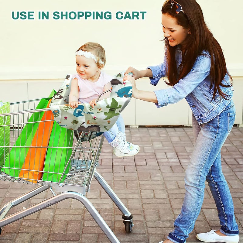 PICcircuit غطاء عربة التسوق للرضع، غطاء كرسي عالي، غطاء عربة للأطفال، الأطفال والرضع، تصميم محمول 2 في 1، يشمل حقيبة حمل مجانية للاستخدام في السوق والمطاعم (حديقة حيوانات لطيفة) - Image 3